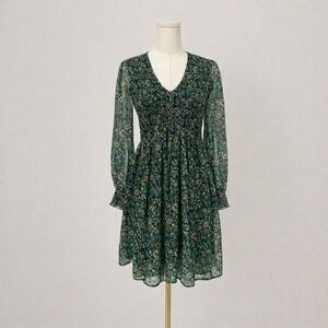 Anthropologie Ranna Gill Fairy Chiffon Smocked Mini Dress Tia Size S Floral Boho